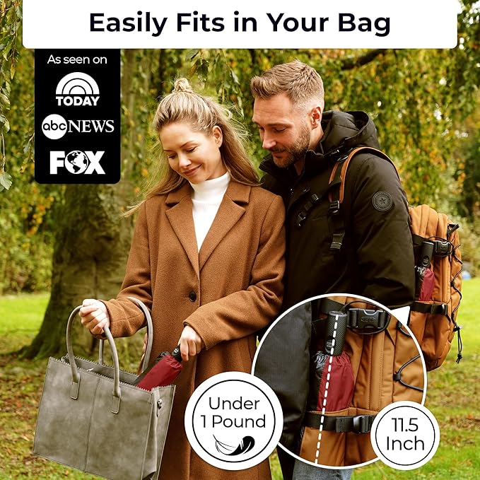 TUMELLA Strongest Windproof Travel Umbrella (Compact, Superior & Beautiful), Small Strong but Light Portable and Automatic Folding Rain Umbrella, Durable Premium Grip, Fits Car & Backpack