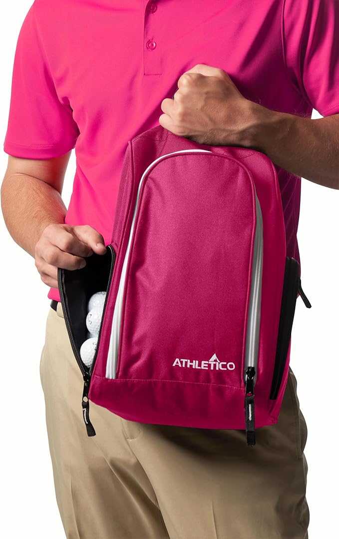 Athletico Golf Shoe Bag - Zippered Shoe Carrier Bags With Ventilation & Outside Pocket for Socks, Tees, etc. (Pink)