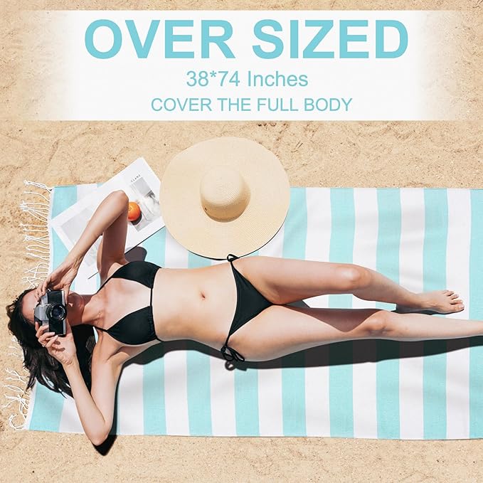 Genovega 6 Oversized Turkish Beach Bath Towel Set Bulk 74"x38" Extra Large Sand Free Quick Dry Swimming Camping Pool Clearance Towels Essentials Adult Multi Stripe Travel Blanket