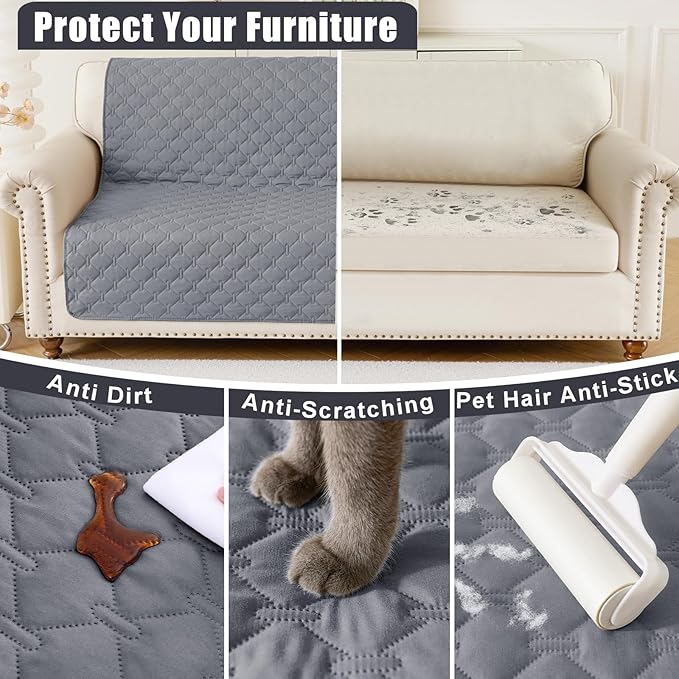 Smiry Waterproof Dog Bed Cover Blanket, Soft Reversible Pet Blanket, Washable Leakproof Cats Dogs Couch Cover for Sofa, Couch, Furniture, Plaid (30x53 Inch, Grey/Dark Grey)