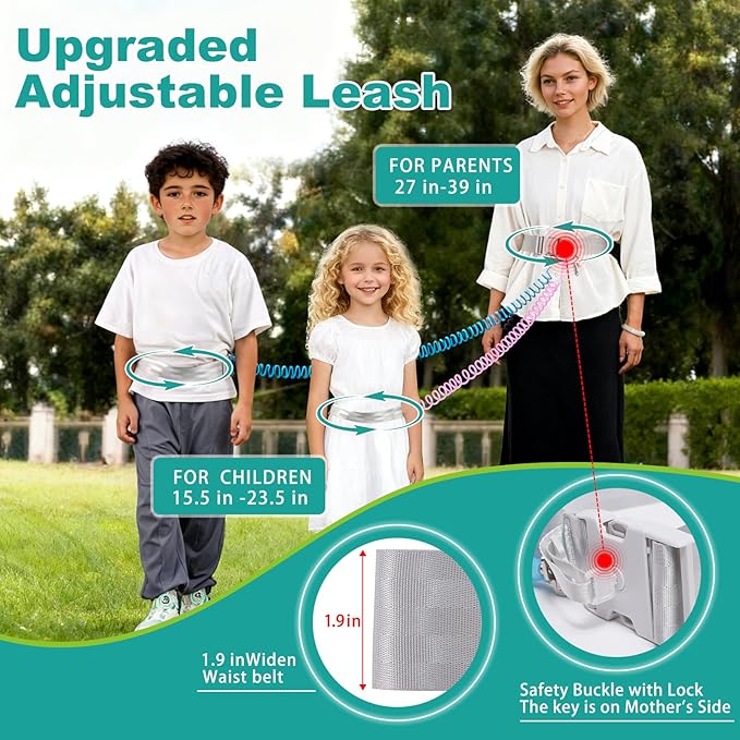 Toddler Leash for Hands-Free Safety Walking, Leash for Kids with Key Lock, Safety Walking Harness for Toddlers, Adjustable Child Leash for Boys and Girls to Outdoor Travel (2 Packs)-Bule and Pink