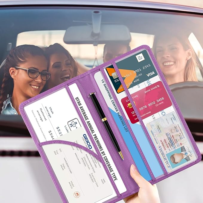 CoBak Car Registration and Insurance Holder - Vehicle Glove Box Car Organizer,Auto Truck Comparment Accessories Case with Magnetic Closure for Essential Document,Driver License,Cards
