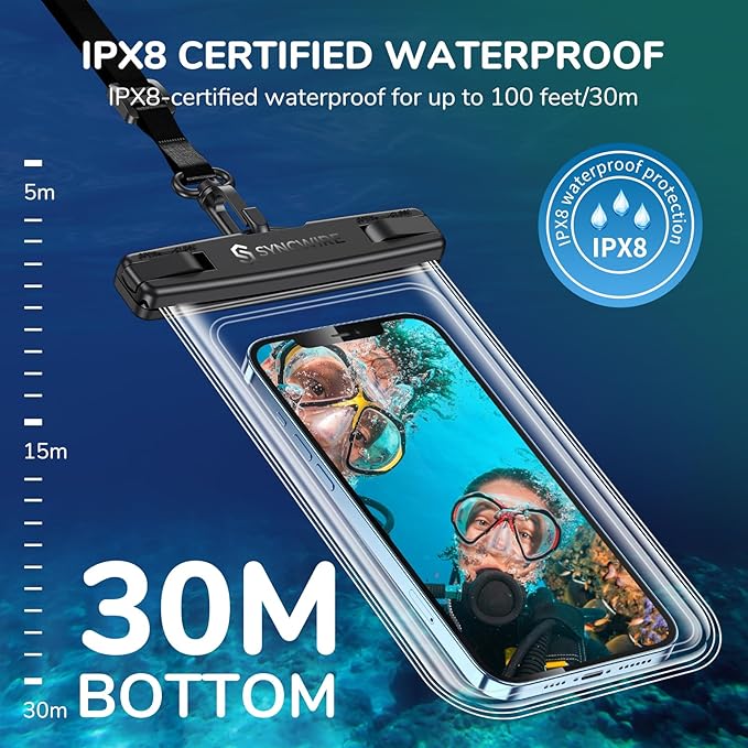 SYNCWIRE Waterproof Phone Pouch [2-Pack] - Universal IPX8 Waterproof Phone Case Dry Bag with Lanyard for iPhone 16/15/14/13/12 Pro XS MAX XR X 8 7 6 Samsung S25 S24 S23 and More Up to 7 Inches