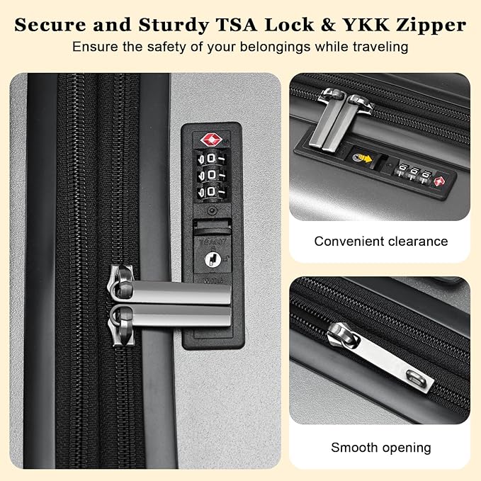 16 Inch Carry On Luggage Airline Approved, Expandable Lightweight ABS+PC Hard Shell Suitcases with 360° Spinner Wheels, TSA Lock, YKK Zippers (Dark Gray, 1 PC)