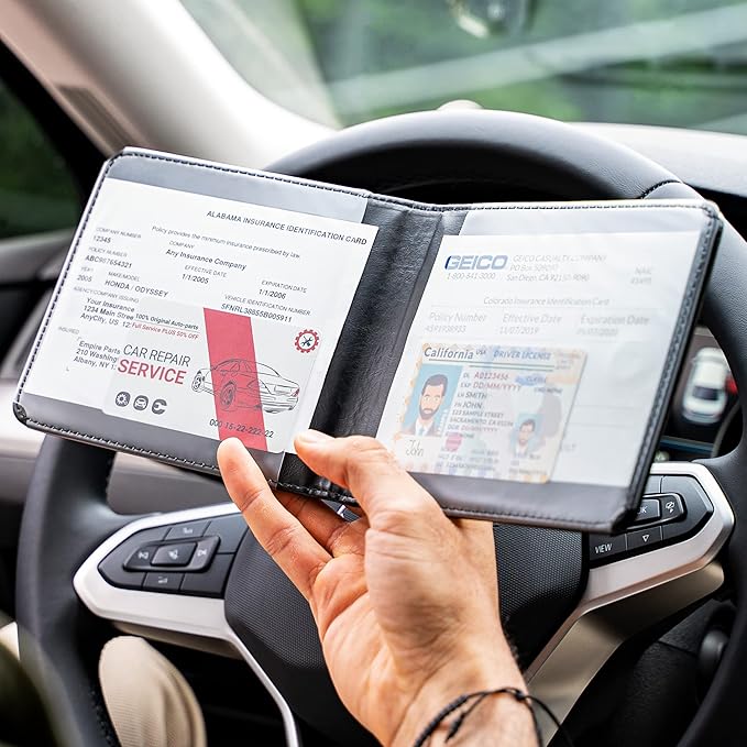 CANOPUS Car Registration and Insurance Holder, Magnetic Closure, Embossed Card Document Holder, Vehicle Glove Box Organizer, Wallet for Auto, SUV, Motorcycle, Truck, Waterproof, Car Model