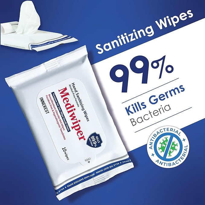 Mediwiper 10 Count Alcohol-Free Sanitizing Wipes Disinfecting Large Unscented Wet Wipes Bulk, Hand Sanitizer (10 Wipes, 100 Wipes (10 * 10))