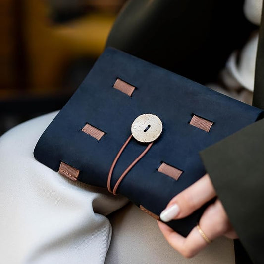 HARDISTON Genuine Leather Electronic Cable Organizer Bag Handmade Travel Cord Organizer Roll Case for Hard Drives, Cables, Charger, Phone, USB, SD Card (Medium - Black)