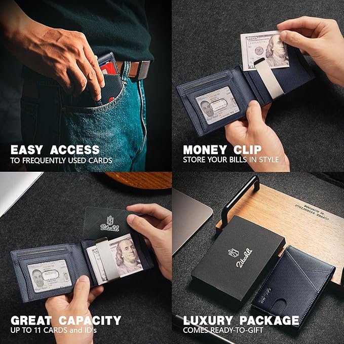 Zitahli Wallet for Men - with Money Clip Slim Leather Slots Credit Card Holder RFID Blocking Bifold Minimalist Wallets with Gift Box