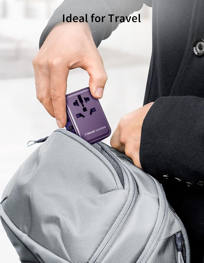 MOMAX 6-in-1 Universal Travel Adapter, GaN 70W International Power Adapter, 3 USB-C PD Fast Charging & 2 USB-A QC, 1 AC, All-in-One International Plug Adapter for Travel European UK AUS JP