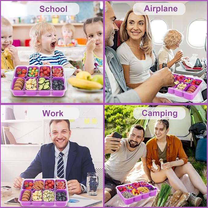 shopwithgreen Snackle Box Container, Divided Serving Tray with Lid and Handle for Party, Veggies, Fruit, Nuts, Food Tray Platter Charcuterie Snack Box Container for Entertaining, Picnic, Purple