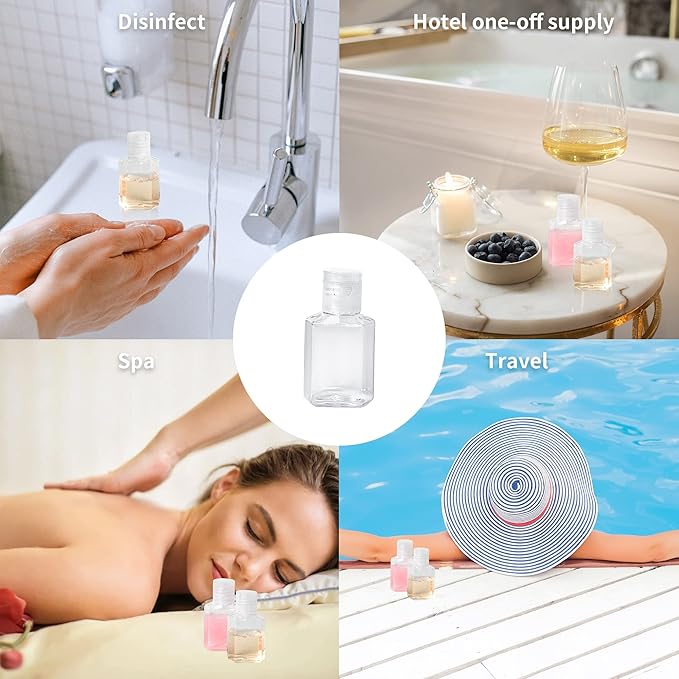 50 Pcs 1 oz Hand Sanitizer Bottles Empty Clear Travel Bottles Refillable Plastic Containers with Flip Cap for Outdoor, Camping and Trip