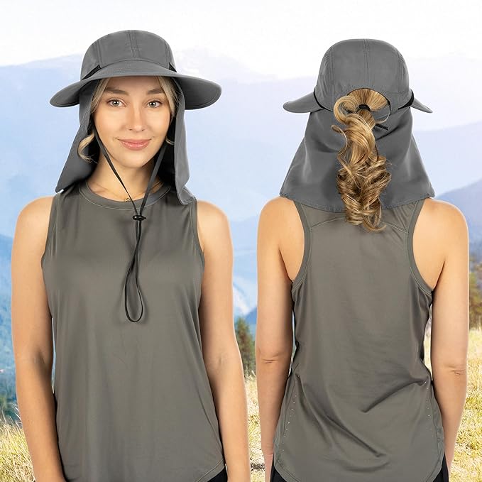 SUN CUBE Sun Hat for Women with Ponytail Hole Neck Flap, Gardening Hat Women Sun Protection, UV Hats Hiking Walking Fishing