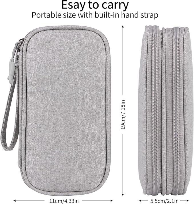 JIAKAI Travel Cable Organizer - Electronics Accessories Bag, Universal Electronic Organizer for Cables, Chargers, Phones (Double Layer - Grey)