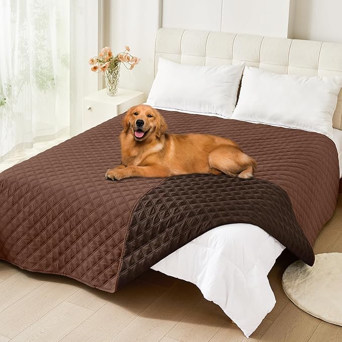 Smiry Waterproof Dog Bed Cover Pet Blanket, Soft Washable Dog Blanket for Furniture Bed Couch Sofa Reversible, Checkered (82"x102", Brown/Chocolate)