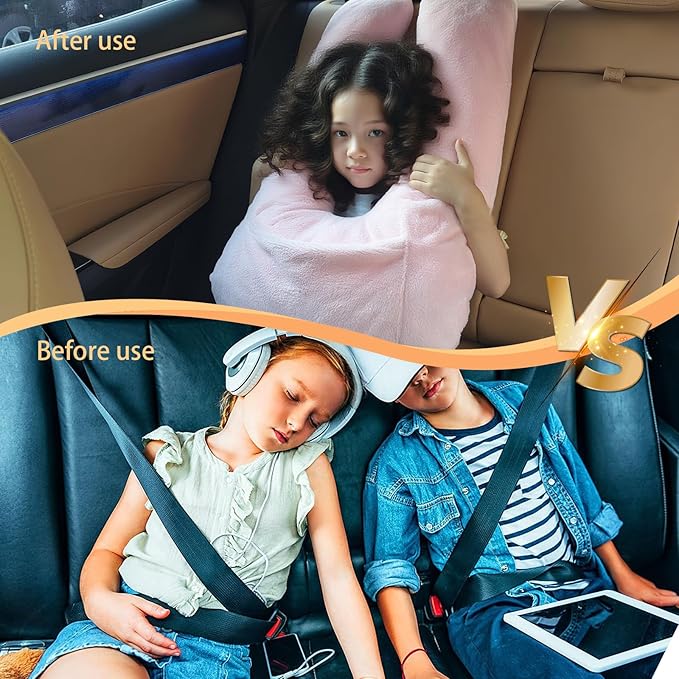 Car Pillow for Kids, U-Shaped Soft Car Travel Pillow for Sleeping with Removable Cover for Car Seat Head and Neck Support Children and Adult,Perfect for Long Road Travel,Pink