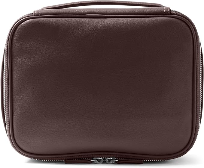 Leatherology Brown Nested Travel Organizer Trio – 3-Piece Leather Packing Set with Mesh Pocket, Elastic Loops & Water-Resistant Lining – Compact Storage for Tech, Toiletries & Travel Essentials