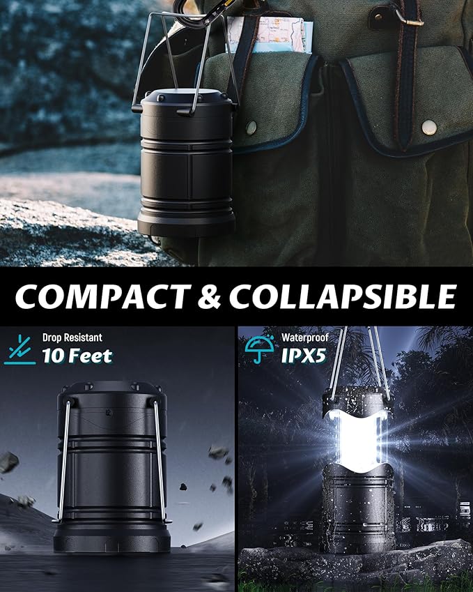 Lichamp 4 Pack LED Camping Lanterns, Battery Powered Camping Lights LED Collapsible Flashlight Portable Emergency Supplies Kit, A4BK