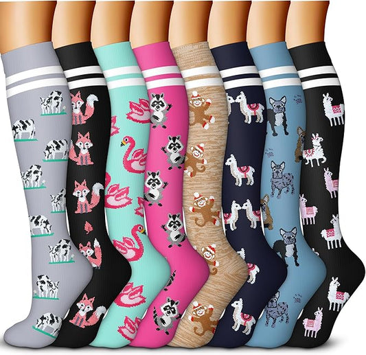 QUXIANG Copper Compression Socks for Women & Men Circulation (8 Pairs) - Best for Running Athletic Cycling - 15-20 mmHg