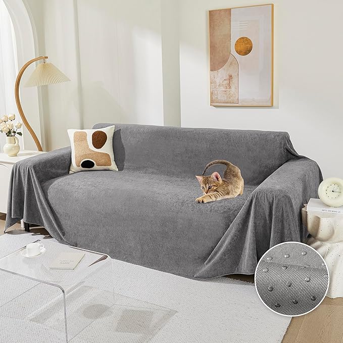 MEETSKY Couch Covers for 3 Cushion Couch Sofa Washable Cat Scratch Proof Sectional Couch Covers L Shape Sofa Cover Slipcovers Couch Furniture Protector for Pets Dogs Kids, 91" x 118", Grey