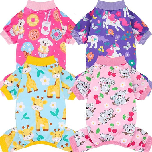 XPUDAC 4 Pieces Dog Pajamas for Small Medium Sized Dogs Stretchable Dog Pjs Soft Puppy Clothes Boy Girl Cats Pet Outfits, X-Large