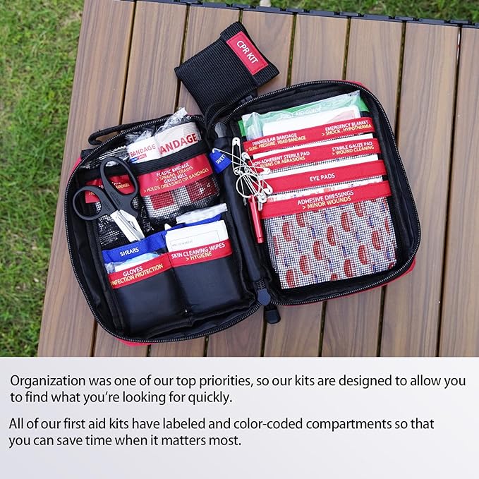 Compact First aid Kits,Portable First Aid Kit with Labelled Compartments Molle System Medical Kit for Car, Hiking, Backpacking, Camping, Traveling, and Cycling-111 Piece