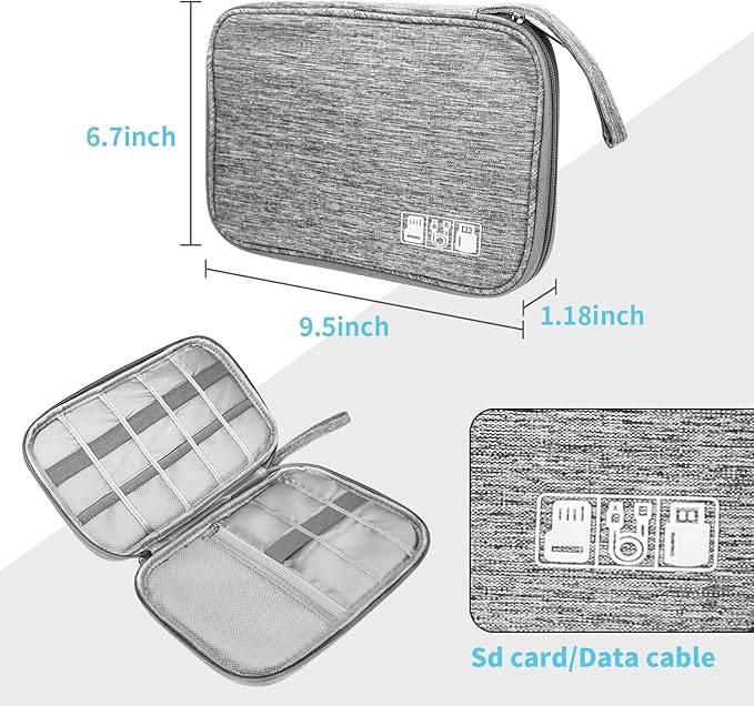 Electronics Organizer Travel Case,Electronic Accessories Storage Bag,Travel Cord Organizer Bag for Small Charging Cord Storage,Cables,2 Packs Black&Grey