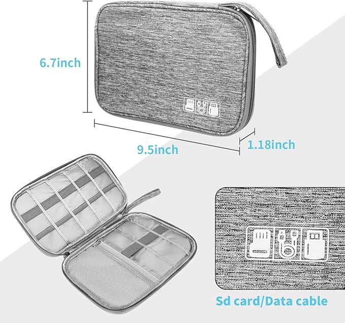 Electronics Organizer Travel Case,Electronic Accessories Storage Bag,Portable Waterproof Cable Organizer Bag,Travel Cord Organizer Bag for Small Charging Cord Storage,Cables,SD Card (Grey)