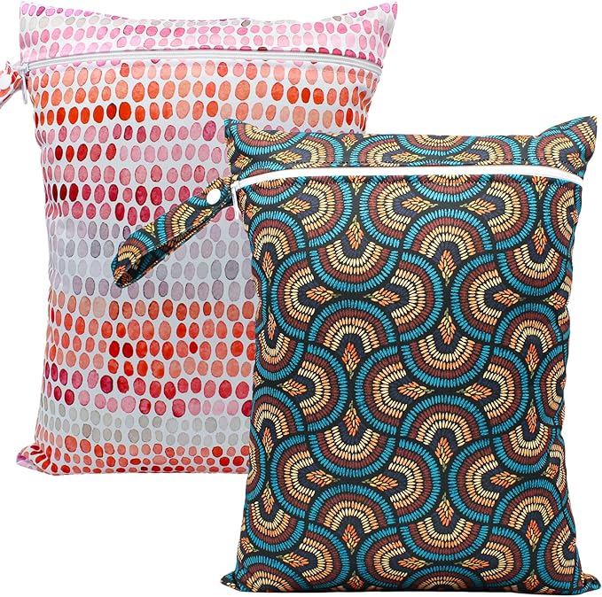 Wet Dry Bag Waterproof Reusable Wet Bag for Swimsuit, Travel, Beach, Pool, Bathing Suit, Diapers, Dirty Yoga Gym Clothes Daycare Organizer One Zippered Pocket (orange dot)