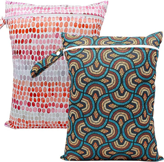 Wet Dry Bag Waterproof Reusable Wet Bag for Swimsuit, Travel, Beach, Pool, Bathing Suit, Diapers, Dirty Yoga Gym Clothes Daycare Organizer One Zippered Pocket (orange dot)