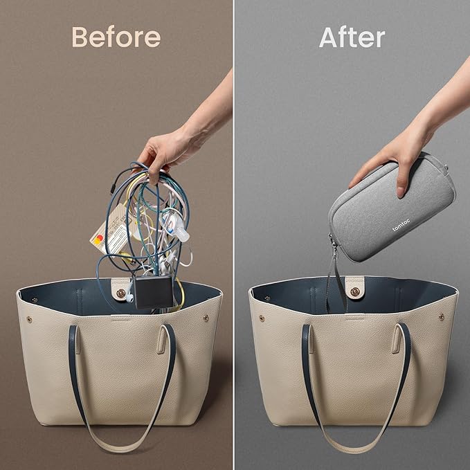 tomtoc Electronics Organizer Travel Case, Water Resistant Travel Bag Cable Organizer for Essentials, Tech Pouch Accessories Carry Storage for Cord, Phone, Cables, Airpods, USB Flash Drive, Daily Items