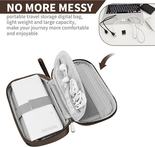 Travel Cable Organizer Bag Pouch Electronic Accessories Carry Case Portable Waterproof All-in-One Storage Bag for Cable,Charger, Phone, Hard Drive，SD Card-Coffee