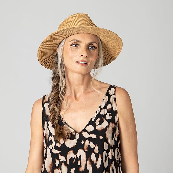 San Diego Hat Co. Women's Water Repellent Fedora with Tie (Natural) - UPF 50+ Sun Protection and Water Resistant