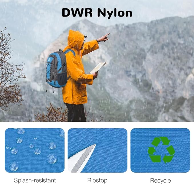 25L Small Hiking Backpack Daypack for Men Women, Waterproof Outdoor Backpack with Chest Strap for Camping, Lake Blue