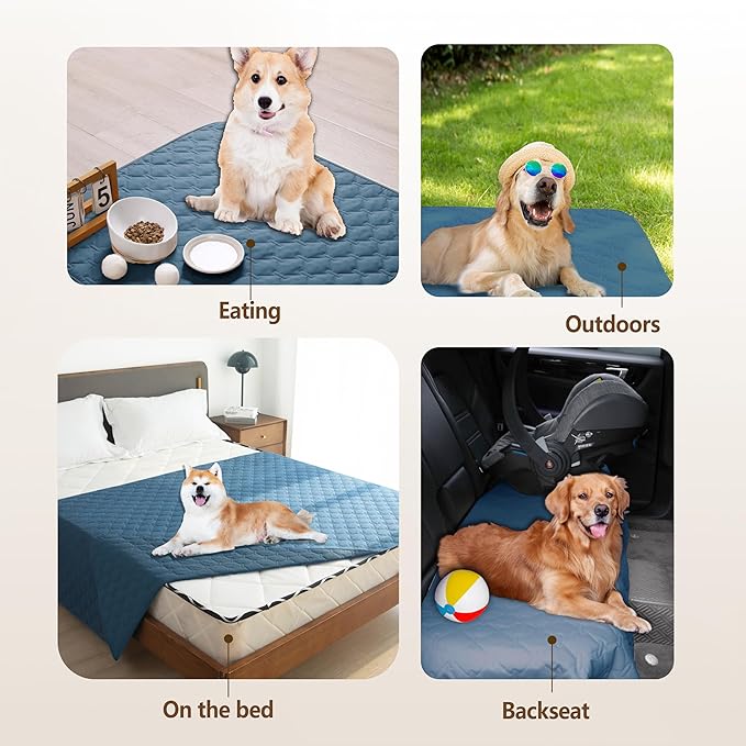 gogobunny 3X Stronger Waterproof Pet Blanket, Scratch Proof Furniture Protector for Dogs Cats, Reversible Cover 68x82 Inch, Dark Blue