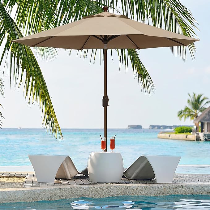 EliteShade USA 10-Year-Non-Fading 9Ft Market Umbrella Patio Umbrella Outdoor Table Umbrella with Ventilation, Heather Beige