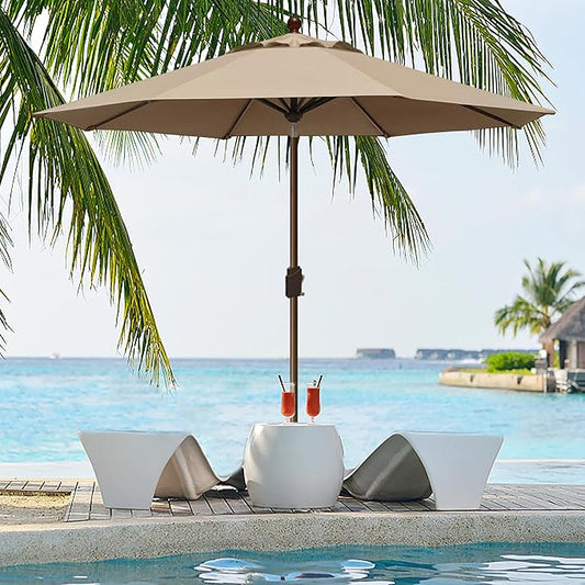 EliteShade USA 10-Year-Non-Fading 9Ft Market Umbrella Patio Umbrella Outdoor Table Umbrella with Ventilation, Heather Beige
