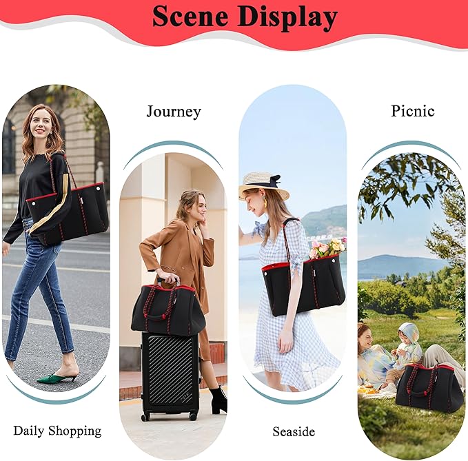 QOGiR Neoprene Multipurpose Beach Bag Tote with Inner Zipper Pocket … … … …