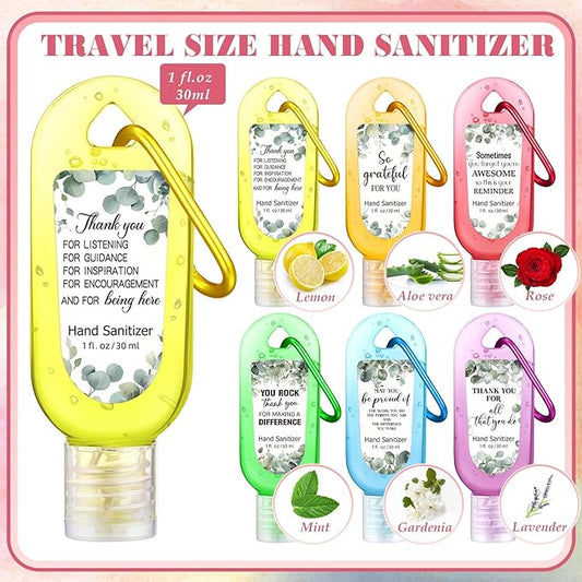 24 Pack Appreciation Hand Sanitizer Keychains Eucalyptus Mini Hand Sanitize Gel Travel Size Thank You Gift for Women Baby Shower Bridesmaid Gifts Wedding Coworker Teacher Nurse Christmas Party