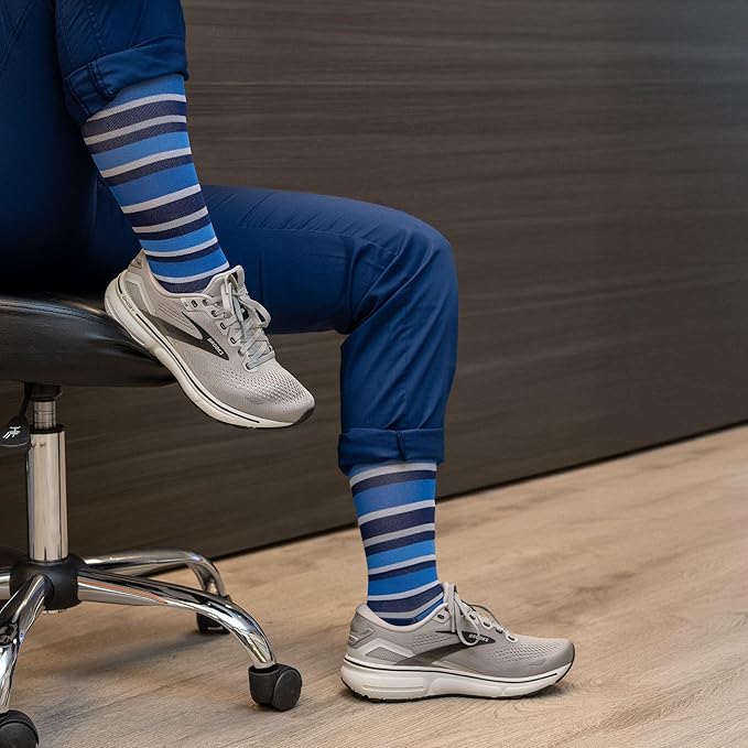 Medical Grade Compression Socks for Men & Women 15-20 mmHg by OrthoSleeve (Blue w/Stripes, X-Large)