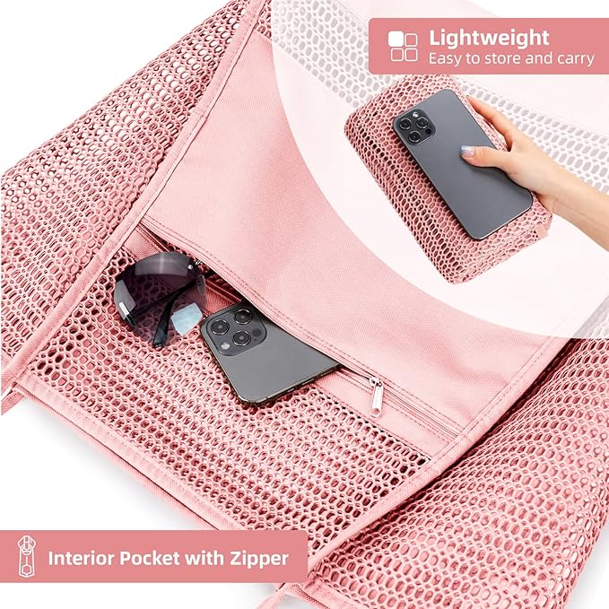 KALIDI BeachNylon Mesh Tote Bag, Casual Tote Bag Hobo Women Foldable MAX 23L Shoulder Bag For Beach Picnic Vacation