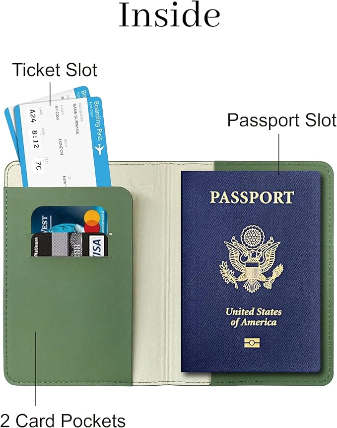 PU Leather Passport Holder Covers Case, Waterproof Rfid Blocking Travel Wallet Passport Holder(Olive Drab)