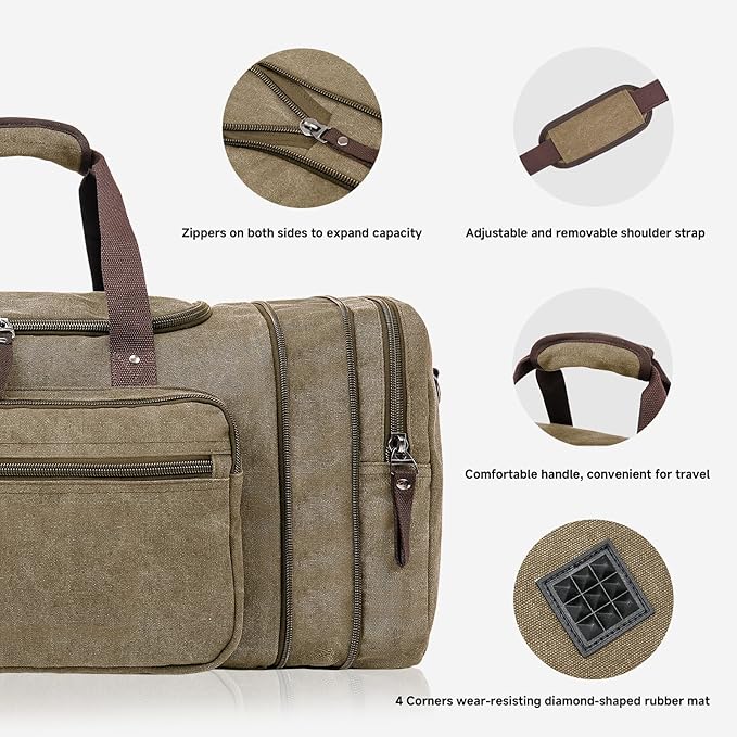 Canvas Expandable Duffle Bag for Men Traveling, Luggage Travel Bag Weekender Overnight Bag,Mens Gym Carry on Duffel Bags