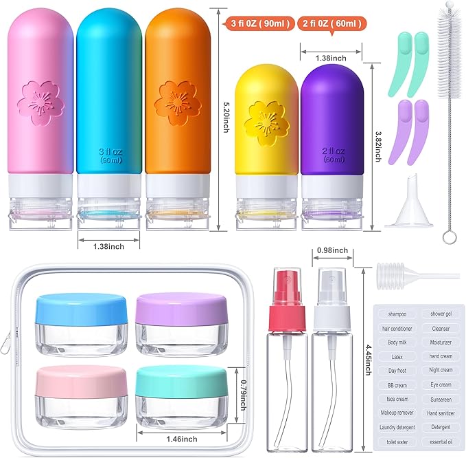 20Pack Travel Bottles for Toiletries, Silicone TSA Approved Travel Size Containers, Travel Essentials Leak Proof Refillable Liquid, Travel Shampoo and Conditioner Bottles