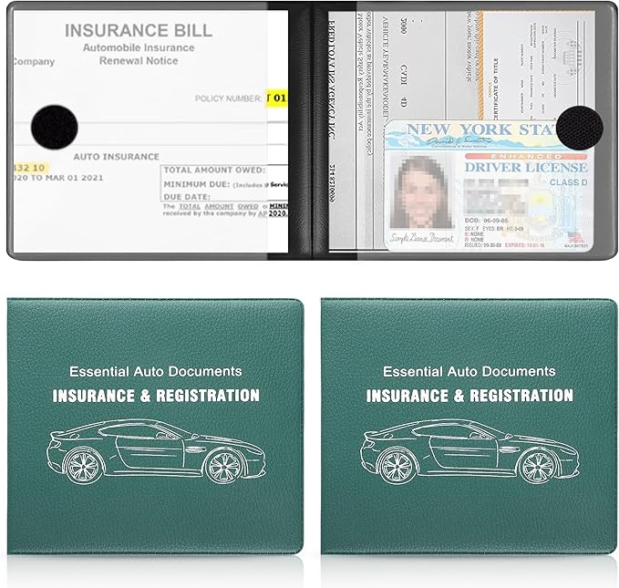 UYYE Car Registration and Insurance Card Holder, Vehicle Glove Box Car Organizer, Interior Car Accessories for Documents, Cards, License - 2 Pack