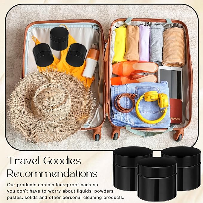 SATINIOR 12 Pack 2 oz Plastic Container Jars with Lids Round Clear Travel Cosmetic Container Slime Jar for Toiletries, Lotion, Cream, Ointment, Makeup, Rhinestone, Sample, Kitchen Storage(Pure Black)