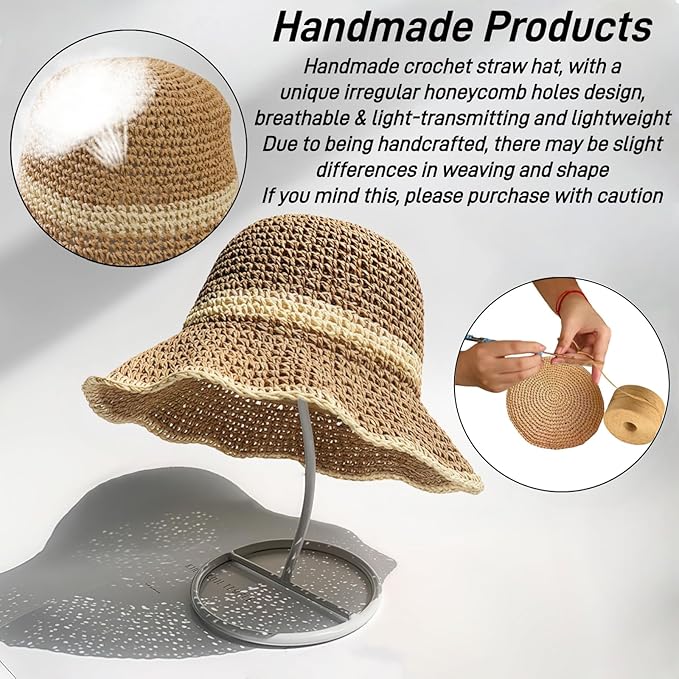 Floppy Big Beach Straw Hats for Women Foldable Summer Wide Brim Packable Sun Hat Womens Travel Straw Fedora Hat