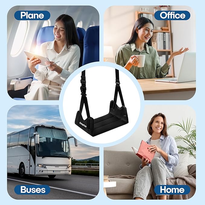 No-Collapse Airplane Foot Hammock, Foot Hammock for Plane Travel, Thickened Bamboo Airplane Footrest, Adjustable Footrest for Office Desk, Long Flight