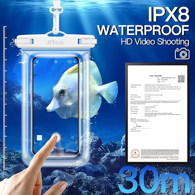 JETech Waterproof Phone Pouch, 2 Pack Water Proof Case for iPhone 17 16e 16 15 14 Air Pro Max Plus, Galaxy S25 S24 Ultra, Pixel 10 Series and Others up to 7.2 Inch, IPX8 Dry Bag (Black+Clear)