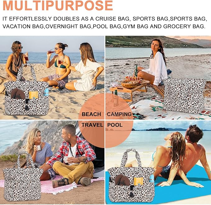 Beach Pool Bags Tote for Women Ladies Large Gym Tote Carry On Bag With Wet Compartment for Weekender Travel Waterproof