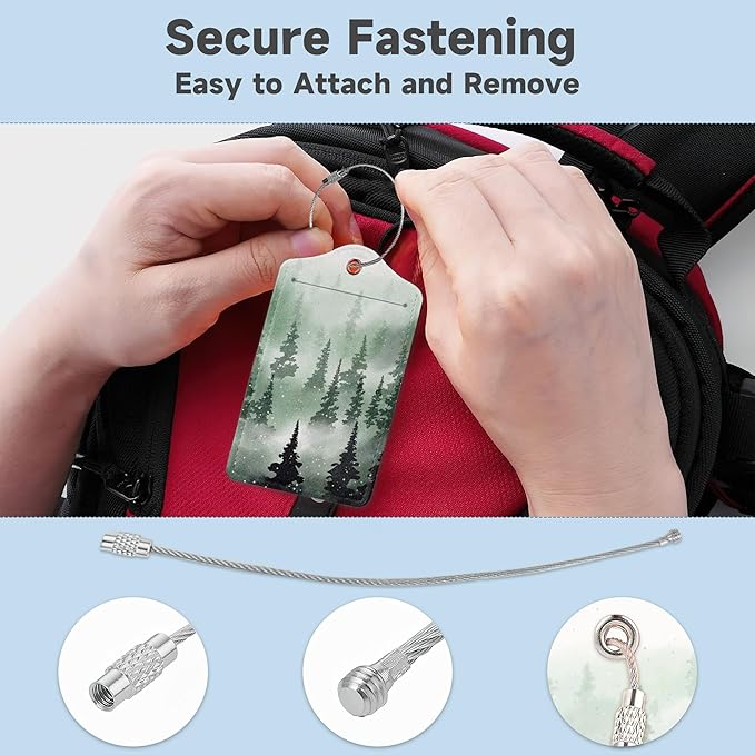 2 Pack Leather Luggage Tag for Suitcase Mysterious Forest Unique Travel Tags with Privacy Cover ID Label & Stainless Steel Loop for Men and Women Baggage